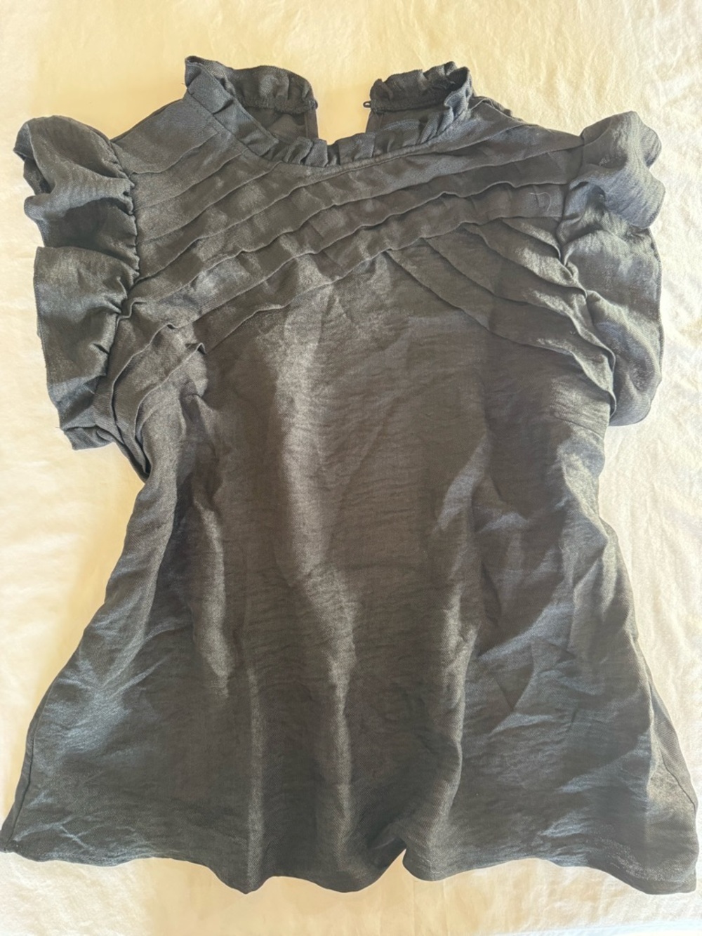 SHEIN Womens Black Ruffled Short Sleeve Top Size L